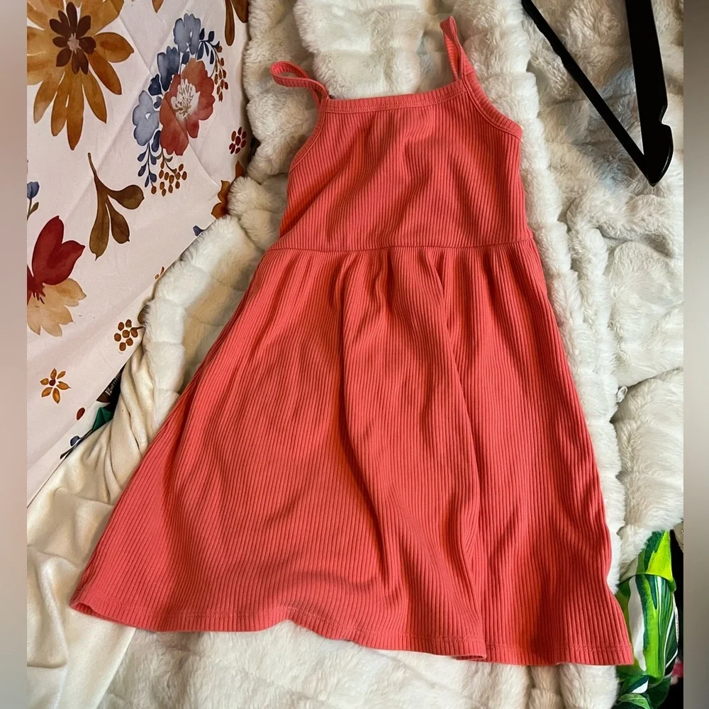 Old Navy Girls 5T Reddish Pink Ribbed Spaghetti Strap Tank Dress Spring Summer